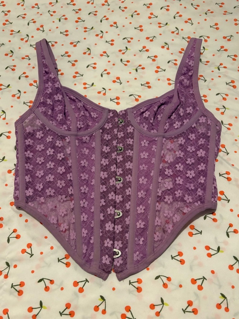 Purple floral lace corset top